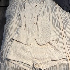 Cream free people Vest and Shorts Set
